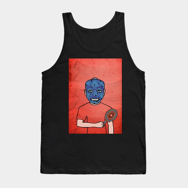 Christ - Pixelated Male Character with Green Eyes and Mirror Background Tank Top by Hashed Art